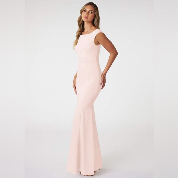 AZAZIE NICOLINA Stretch
Blushing Pink Mermaid Square Neckline Crepe Dress nwt - Picture 3 of 7